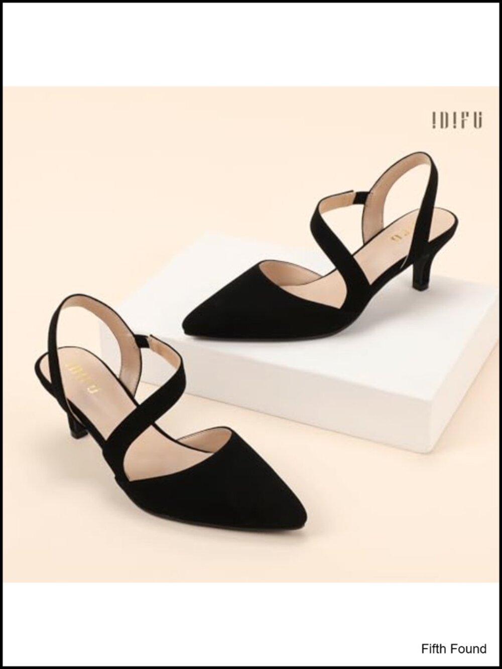 IDIFU Women's Kitten Heels Slingback Pumps Closed Toe Faux Leather Heels - Picture 5 of 6